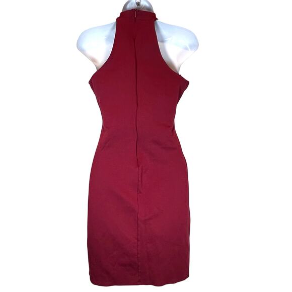Rolla Coster Bodycon Halter Midi Dress Women's M Burgundy Wine Back Zip - Picture 2 of 7